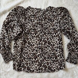 Pleione Leopard Print Puff Sleeve Blouse - Black & Brown